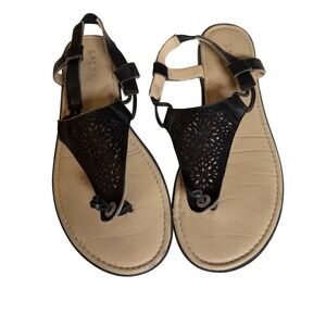 Sperry Calla Jade Sandal Black Boho Leather T-Strap Flat‎ Sandal Size 10